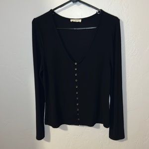 Lovestitch fuzzy black long sleeve button down top M